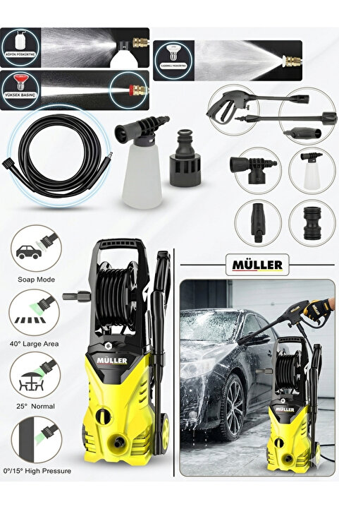 Pro Müller Alman 180-200 Bar Max Bakır Sargılı Hava Su Soğutmalı Yüksek Basınçlı Bahçe Ve Oto Yıkama Makinesi