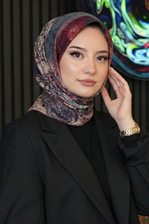 AFVENTE Türk Motifleri Desen Açık Gri Soft Pamuk Eşarp
