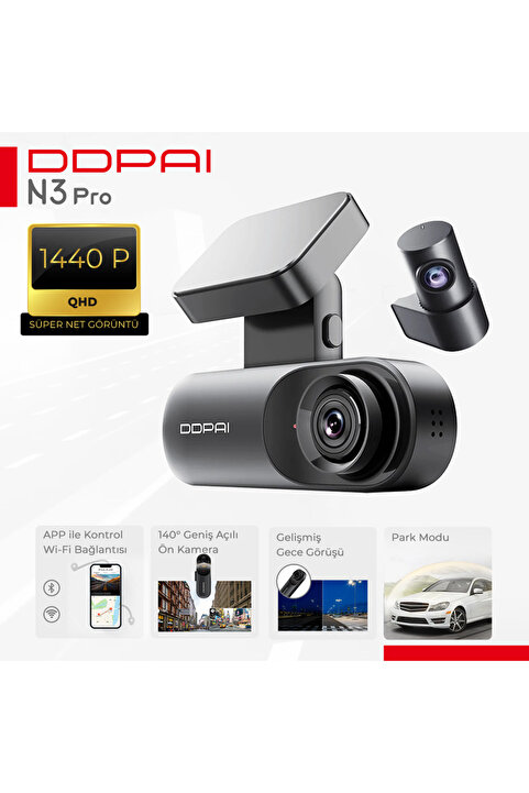 DDPAI Mola N3 Pro Gps Ön-arka Kameralı 1600p 24 Saat Park Modu Akıllı Araç Kamerası