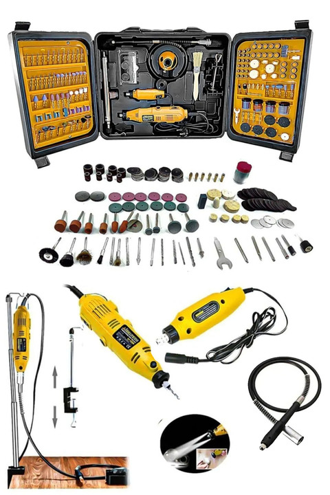 MOONSHOP Pro Seri 405 Parça Çift Makinalı Çok Fonksiyonlu Gravür Oyma Dremel Taşlama Zımpara Kesme Set