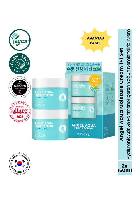 Passion&Beyond Angel Aqua Moisture Cream Nemlendirici Yatıştırıcı Krem Seti Hyaluronik Asit Panthenol 2x150 ml