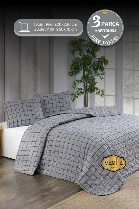 MARLA HOME Çift Kişilik Pike Takımı | Battal Boy | 220x230 cm | Çok Amaçlı Yatak Örtüsü & Battaniye