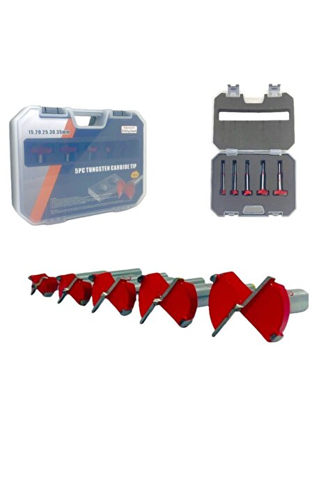 COMBAT 5 Parça Menteşe Mumluk Açma Freze Matkap Uç Set Plastik Kutu 15 20 25 30 35 mm