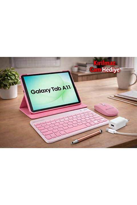 Samsung Galaxy Tab A11 8.7''İNCH 4/64GB TABLET+GOLD KALEM+PEMBE KILIF+PEMBE KLAVYE MOUSE
