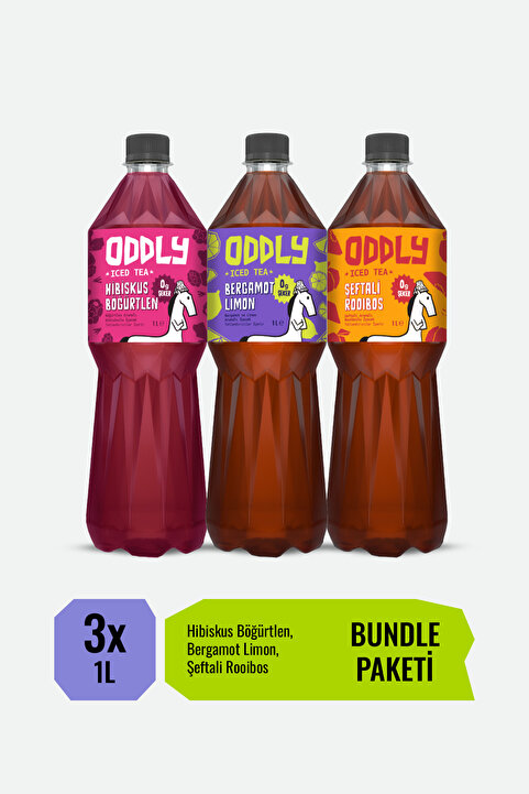 ODDLY Efsane üçlü Bergamot & Limon-Hibiskus & Böğürtlen IceIce Şeftali & Roobios - 3x1 litre Soğuk Çay