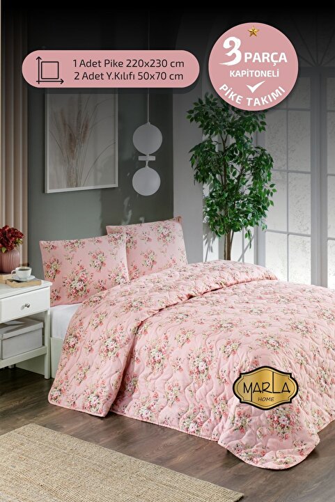 MARLA HOME Çift Kişilik Pike Takımı | Battal Boy | 220x230 cm | Çok Amaçlı Yatak Örtüsü & Battaniye