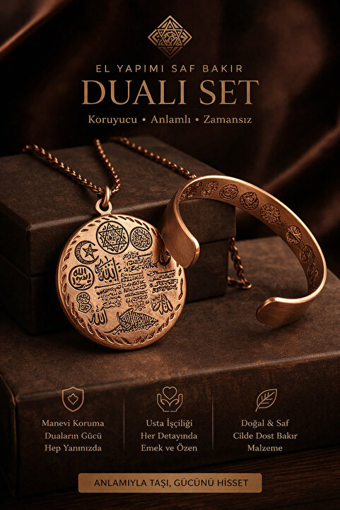 İyyaKee Dualı Saf Bakır Kolye Bileklik Set – Zırh Koruma Duası İşlemeli, El Yapımı, Ayarlanabilir