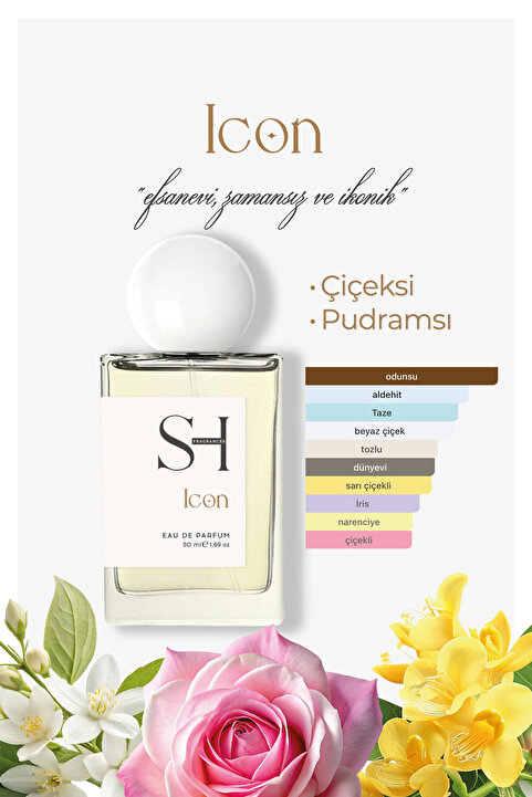 SH FRAGRANCES Icon EDP Kadın Parfüm | Ferah-Aldehitli | Zengin Yasemin-Gül | Vanilyalı-Odunsu-Pudramsı , 50ml