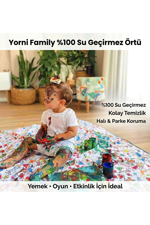 yorni 145x100cm Family, Sıvı Geçirmez, Makinada Yıkanabilir, Beslenme Ve Etkinlik Örtüsü Çok Amaçlı Örtü