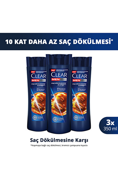 Clear Men Kepeğe Karşı Etkili Şampuan Saç Dökülmesine Karşı 350 ml x3