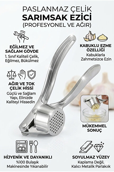 Soillium Paslanmaz Çelik Sarımsak Ezici Yuvarlak Şekilli Universal Hazneli Pratik Sarımsak Ezeceği 1 Adet