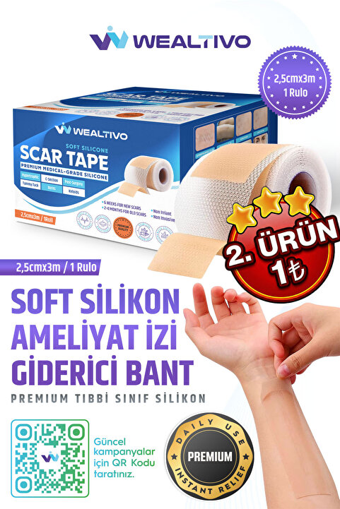 Wealtivo Soft Silikon Bant (3m), Silikonlu Bandı, Keloid/Skar/Ameliyat/Cerrahi İzler için %93