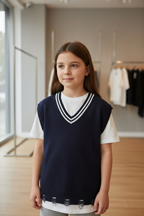 Minimoda Kids Manşetleri Yırtık Detaylı Triko Süveter