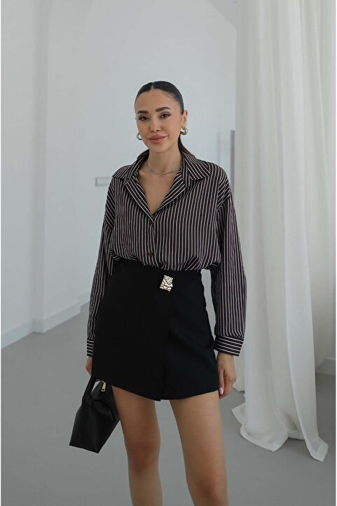 Havoş Bordo Çift Çizgili Oversize Gömlek