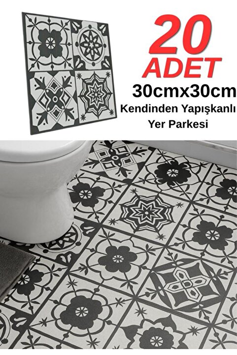 Renkli Duvarlar 20 Adet 30cmx30cm Yapışkanlı Osmanlı Gri çini Floor Pvc Zemin Kaplama Paneli Arkası Kauçuklu 2124