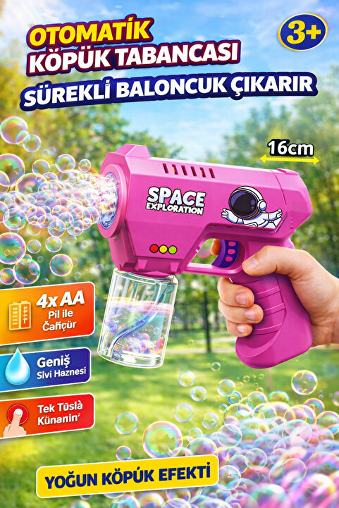 YILDIRIM OYUNCAK Pilli Otomatik Astronot Köpük Tabancası Bubble Gun 16cm – Sürekli Baloncuk Çıkaran Eğlenceli Oyuncak