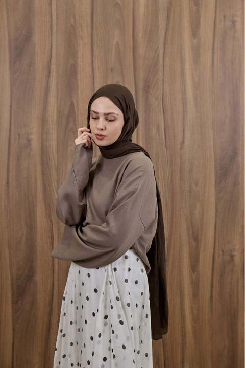 Faya Boutique Koyu Vizon Forme Keten Bluz