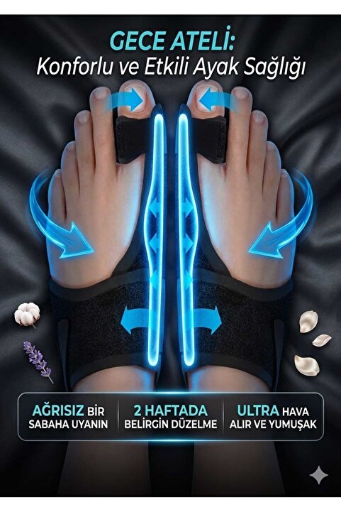 UYDEE Halluks Valgus Gece Ateli Kemik Çıkıntısı Gece Aparatı Ayak Başparmak Düzeltici Ayarlanabilir Atel