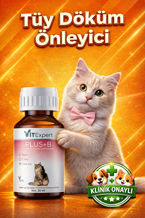 Vitexpert Hızlı Etkili Tüy Dökülmesi Önleyici Tüm Kediler İçin Plus B Biyotin Multivitamin Damlası 50 ml
