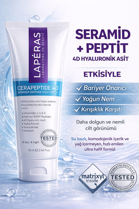 LAPERAS Bariyer Onarıcı Yüz Kremi | Seramid Peptit & 4D Hyaluronik | Yoğun Nemlendirici Cilt Bakımı