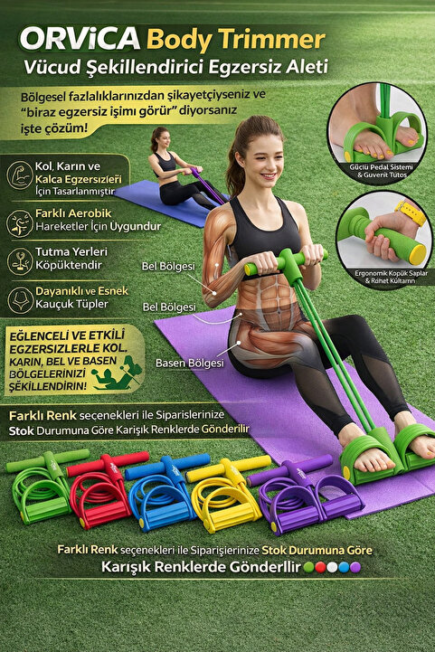 ORVİCA Body Trimmer Mekik Çekme Aleti Evde Spor Egzersiz Lastiği