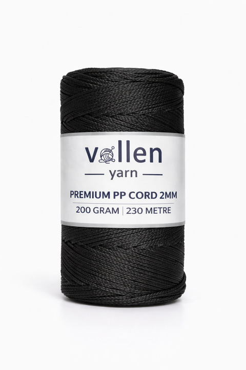 vollen yarn 200gr/230m Premium Polyester Makrome Ipi 2mm ,makrome Ip,makrame,supla,çanta Ipi,siyah