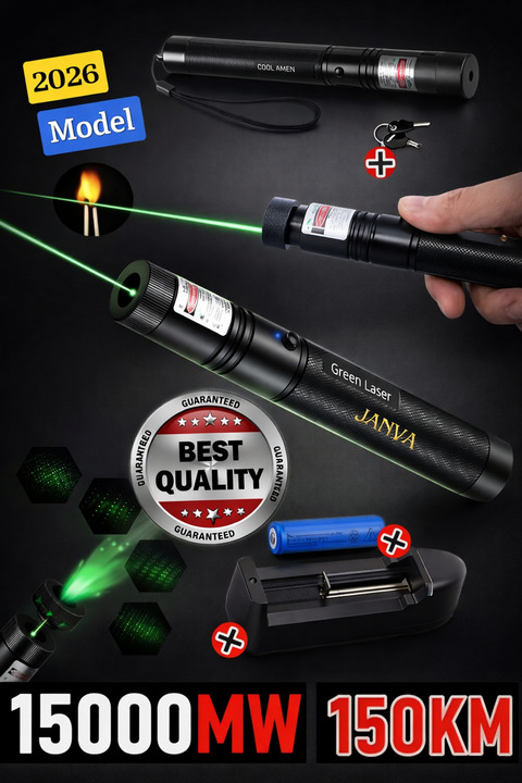 Janva Şarjlı Turbo Yeşil Lazer Pointer Kibrit Yakabilen 15000 Mv Güç 150km Green Laser
