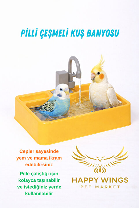 MOD10 Kablosuz Otomatik Çeşmeli Kuş Duşu ve Banyosu Eğlenceli Oyun Alanı Sebze Meyve ve Mama Yuvalı Daldarı Takılabilir Slotlu