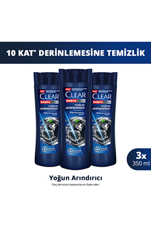 Clear Men Kepeğe Karşı Etkili Şampuan Yoğun Arındırıcı 350 ml x3