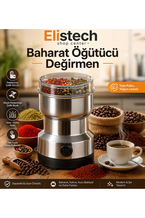Rosemor Elektrikli Çelik Kahve Baharat Öğütücü Kahve Tuz Değirmeni Pirinç Biber Tahıl Doğrayıcı Gıda