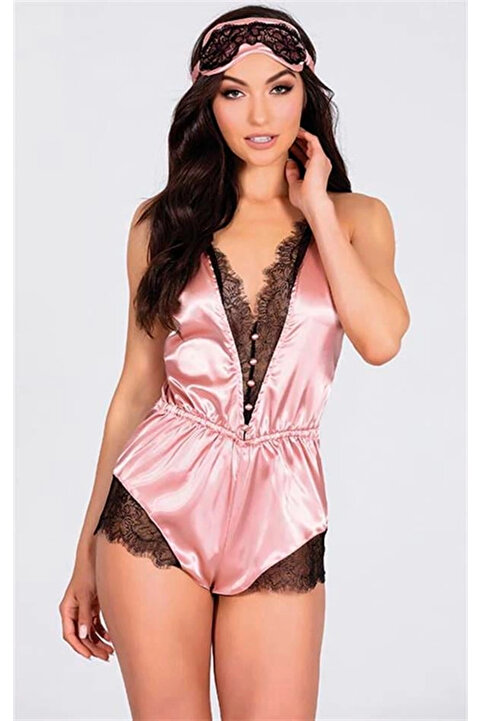 Aria's Closet Arias Closet Pembe Dantelli Sırtı Çapraz Saten Şort Tulum