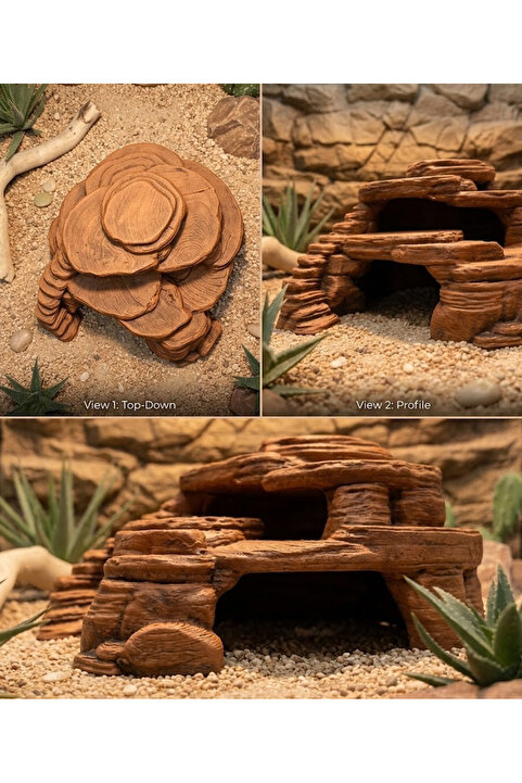 Vioragifts Desert Rock Sürüngen Teraryum Mağarası - Gecko ve Kertenkele İçin Doğal Görünümlü Saklanma Alanı