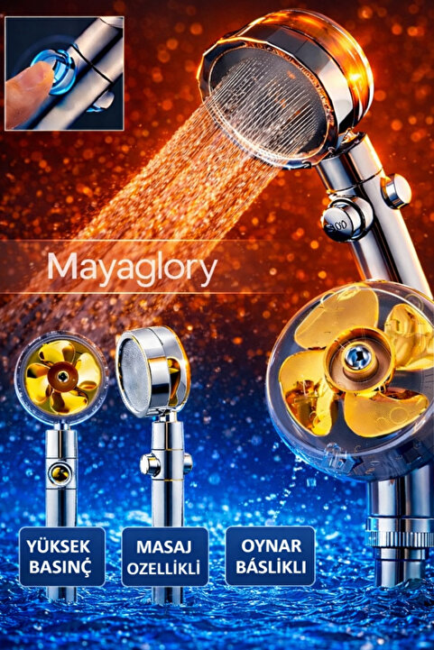 Mayaglory Ultra Yüksek Basınç Duş Başlığı Ayarlanabilir Start Stop Tuşlu Su Tasarruflu 360 Oynar Başlıklı