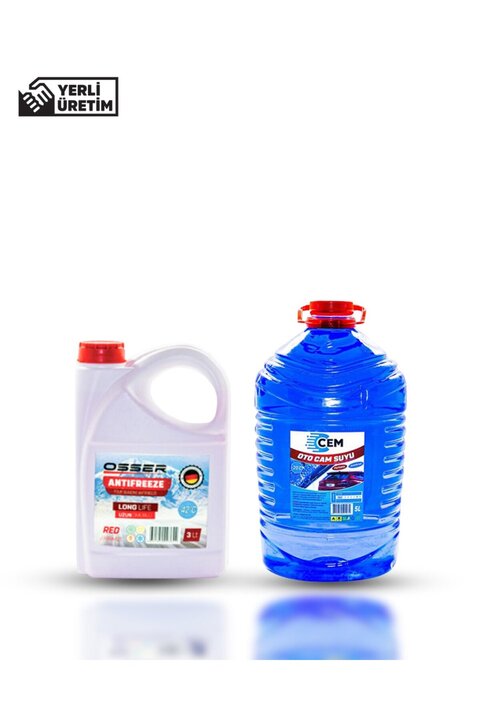 CEM CAR CARE Car Care Kışlık Set ( Cam Suyu 5 Lt Antifrizli -20 Derece Kırmızı Antifriz 3 Lt -42 De