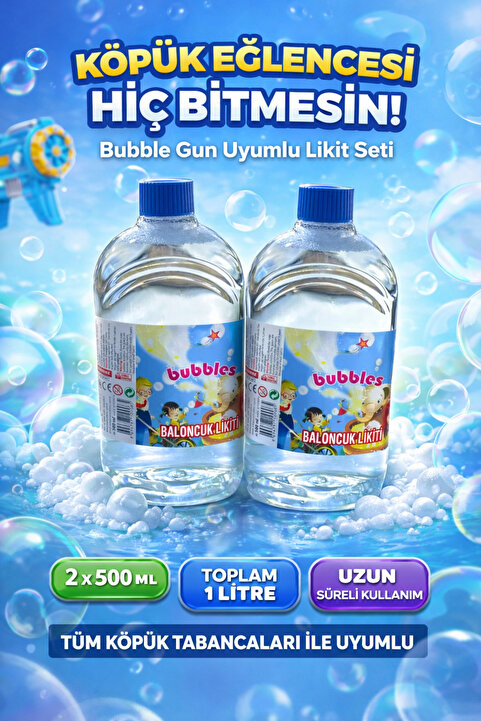 YILDIRIM OYUNCAK Köpük Baloncuk Likit Suyu Köpük Baloncuk Sıvısı Toplam 1 Litre 2li Set
