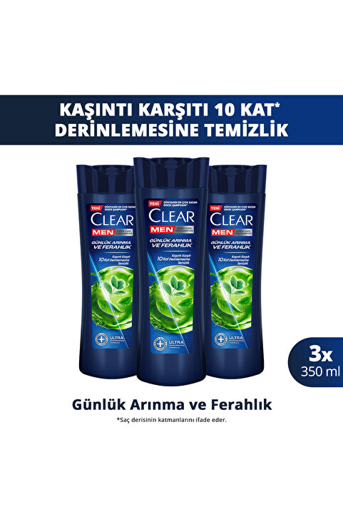Clear Men Kepeğe Karşı Etkili Şampuan Günlük Arınma ve Ferahlık 350 ml x3