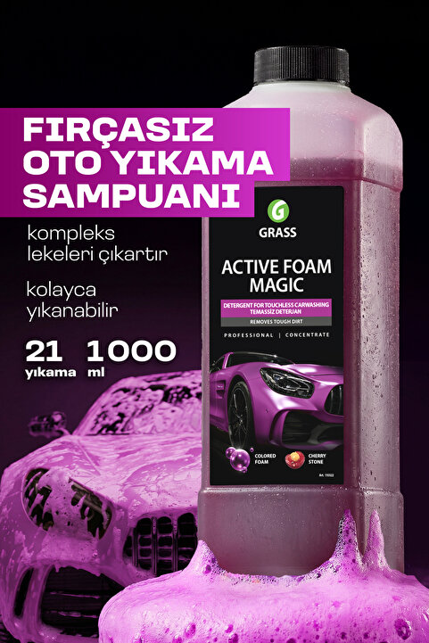 GRASS Active Foam Magic 1l - Hızlı Köpüren Renk Değiştiren Fırçasız Oto Yıkama Şampuanı (TÜM ARAÇLAR IÇİN)