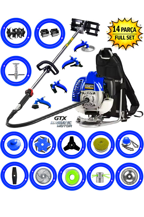 Eisenn German Em-9800 Sırt Tipi Tırpan 14 Parça Full Set Toprak Eşeleme Aparatı Akrobat Çapa Aparatı
