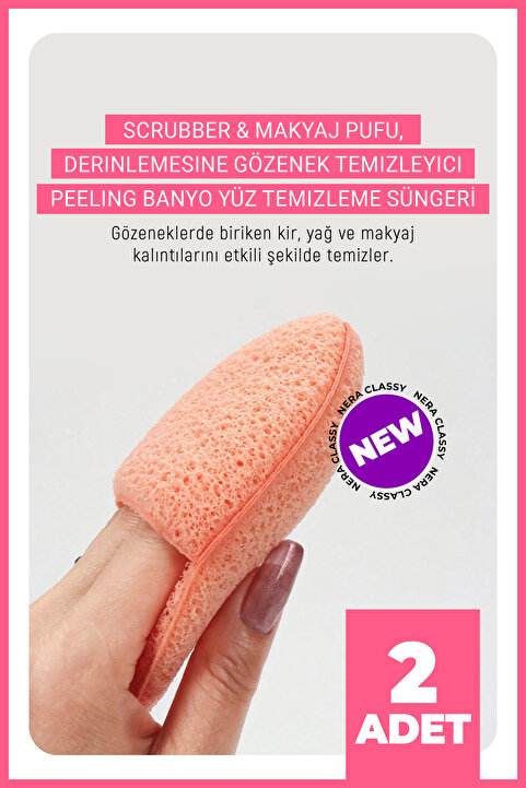 Nera Classy Derinlemesine Gözenek Temizleyici Peeling Pedi & Yüz Temizleme Süngeri Makyaj Pufu
