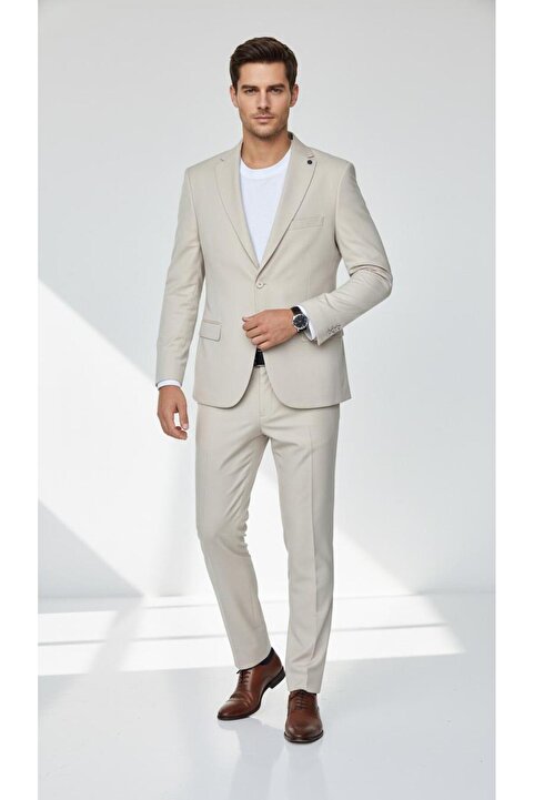 Plus Scorpion Erkek Slim Fit Mikro Desenli Takım Elbise 2 Düğmeli Çift Yırtmaçlı Modern Ceket Pantolon Takım