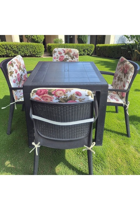 Mor Minder Sandalye Minderi Fermuarlı lastikli 6'lı İngiliz Gülü Desen 4 Cm Sünger ALT 42X42 SIRT 42X42