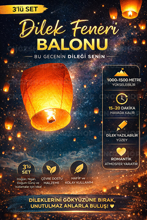 CNGZSHOP 3 Adet Dilek Feneri Balonu | Özel Anlarını Gökyüzüne Taşı
