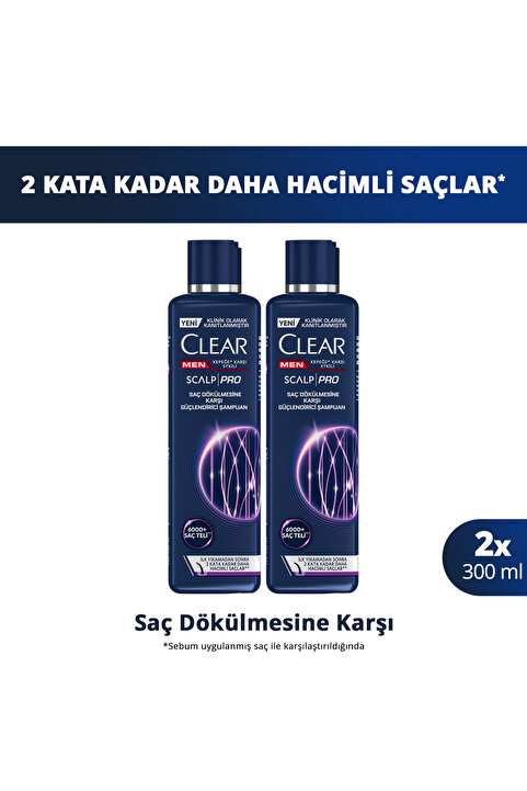 Clear Men Scalp Pro Güçlendirici Şampuan Saç Dökülmesine ve Kepeğe Karşı Etkili 300 ml x2