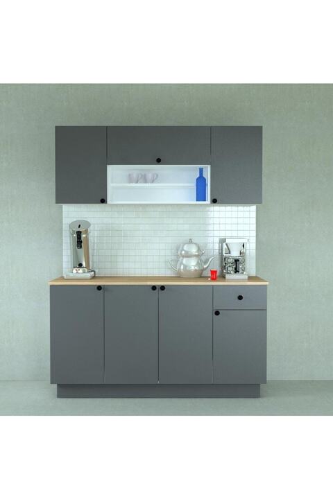 MOBİLİQUE 160 Cm Ahşap Mdf Tezgahlı Antrasit Kapaklı Hazır Mutfak