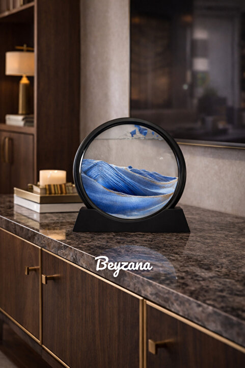 BEYZANA Mavi Hareketli Kum Sanatı Resim Sandscapes Yuvarlak Cam 3D Özel Sevgili Gününe Özel Hediyelik