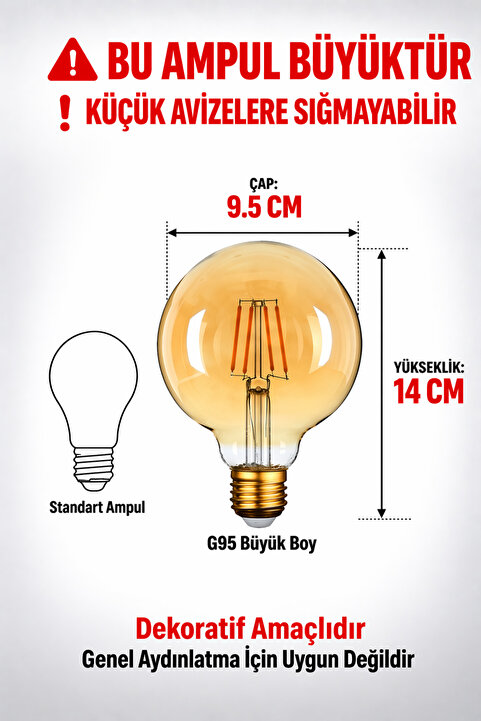 Edison G95 Dekoratif Ampül - Rustik Led Ampül E27 Duy G95 Glop Model 4w