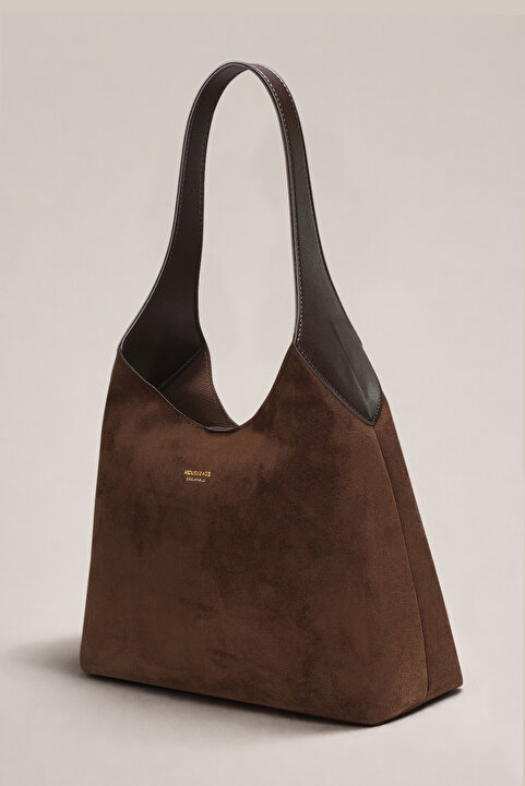 Housebags Hudson Omuz Çantası - Structured Siluet, Patina Süet Kahverengi