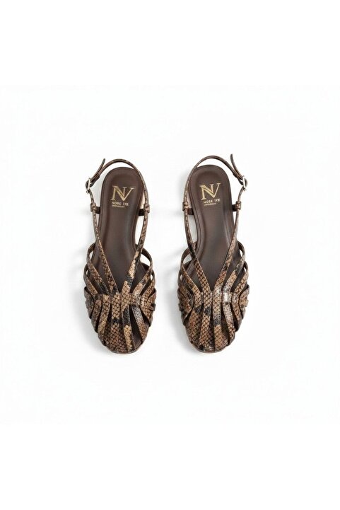 NE&VE SHOES Kahve Yılan Biye Kadın Günlük Sandalet