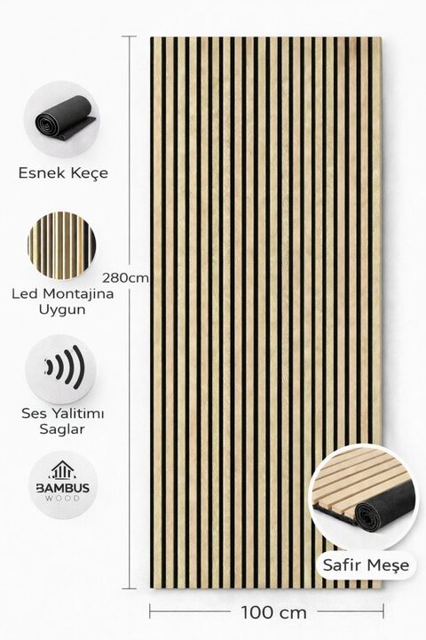 DETAYPOLİURETAN Mdf Ahşap Akustik Duvar Paneli 100x280 cm ( Safir Meşe)