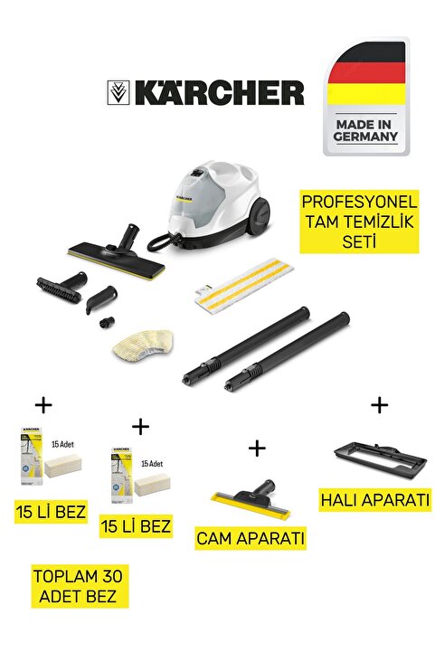 Karcher SC4 EasyFix Prime | Halı Aparatlı, 15 Bezli Temizlik Seti